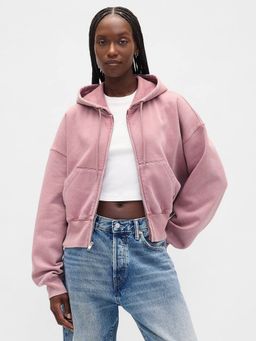 GAP - Women Pink Zip-Front Hooded Hoodie