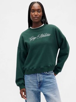 GAP - Women Green Typography Drop-Shoulder Crew Neck Sweatshirt