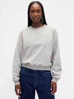 GAP - Women Grey Embossed Logo Drop-Shoulder Sweatshirt