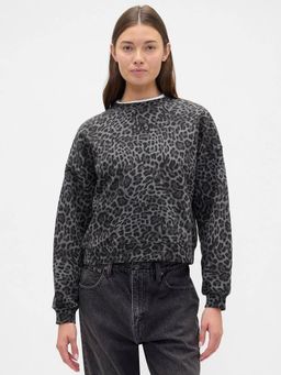GAP - Women Grey Leopard Drop-Shoulder Sweatshirt
