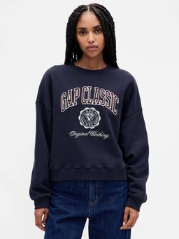 GAP - Women Navy Blue Logo Relaxed Fit Crew Sweatshirt