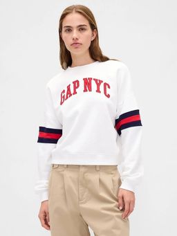 GAP - Women White Applique Logo Drop-Shoulder Sweatshirt