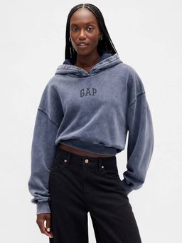 GAP - Women Blue Drop-Shoulder Relaxed Hooded Hoodie