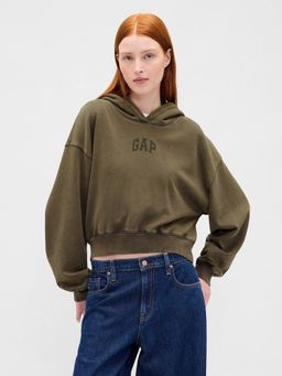 GAP - Women Olive Drop-Shoulder Relaxed Hooded Hoodie