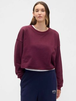 GAP - Women Maroon Drop-Shoulder Crew Neck Sweatshirt