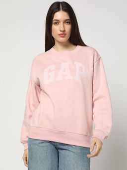 GAP - Women Pink Logo Relaxed Fit Crew Neck Sweatshirt