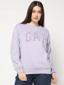 GAP - Women Purple Logo Relaxed Fit Crew Neck Sweatshirt