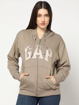 GAP - Women Brown Logo Relaxed Fit Hooded Hoodie