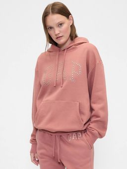 GAP - Women Mauve Embellished Logo Relaxed Fit Hoodie