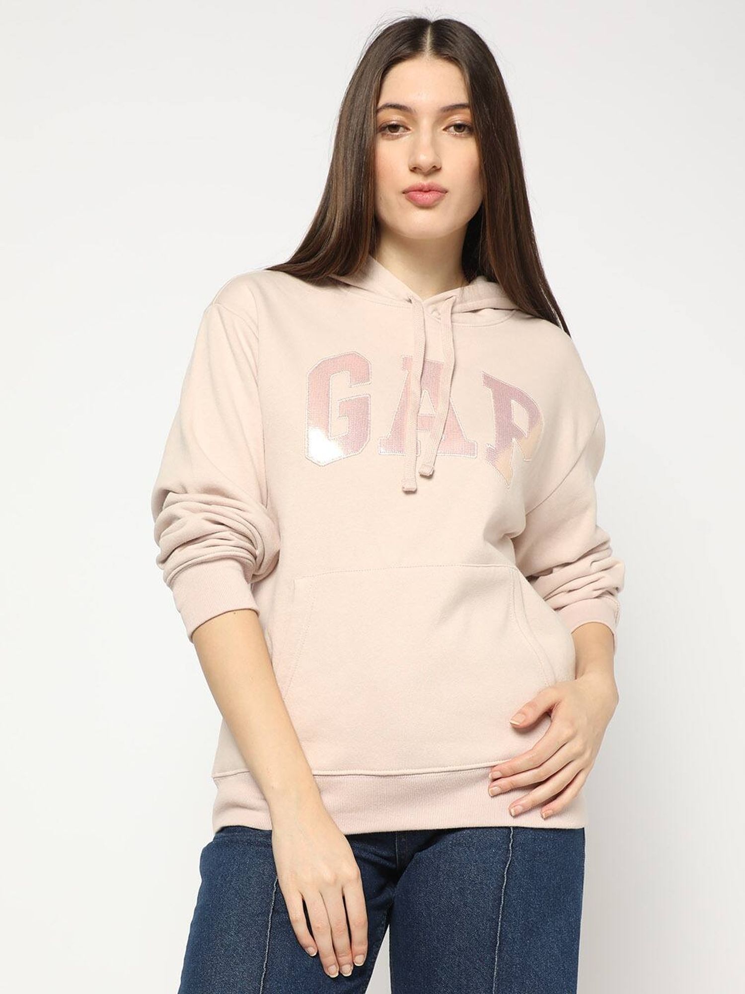 Women Pink Logo Relaxed Hooded Hoodie-image-16