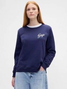GAP - Women Navy Blue Logo Relaxed Fit Crew Neck Sweatshirt