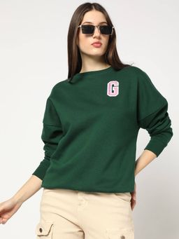 GAP - Women Green Typography Drop-Shoulder Sweatshirt