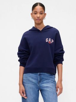 GAP - Women Navy Blue Typographic Drop-Shoulder Hoodie