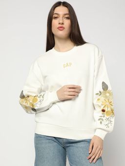 GAP - Women White Embroidered Floral Relaxed Fit Sweatshirt