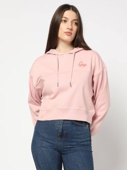 GAP - Women Pink Logo Relaxed Fit Drop-Shoulder Hoodie