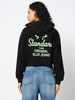 GAP - Women Black Typographic Relaxed Fit Drop-Shoulder Hoodie