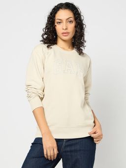 GAP - Women Cream Embellished Logo Relaxed Fit Sweatshirt