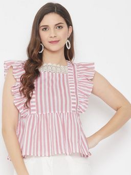 WineRed - Women Pink Cotton Striped Top