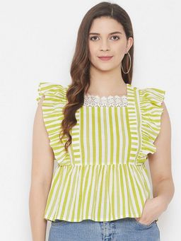 WineRed - Women Green Cotton Striped Top