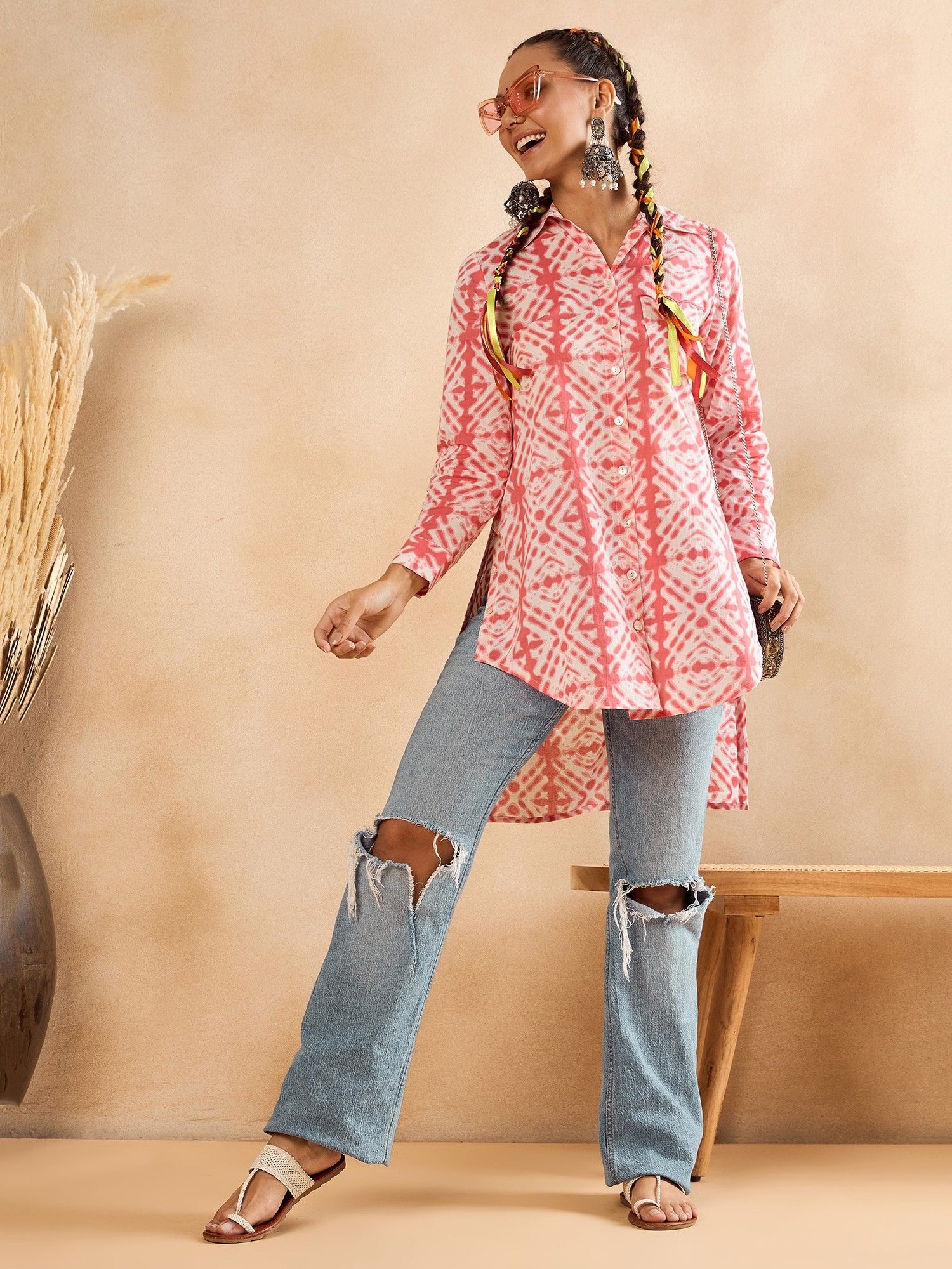 winered Pink Women Tie Dye Hi-Low with Pocket Detailing Shirt-picture-20