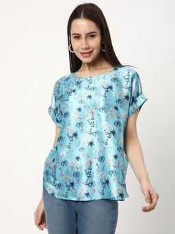 R&B - Women Blue Floral Relaxed Top