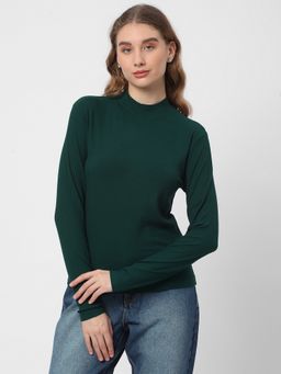 R&B - Women Solid Green Fitted Top