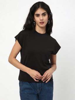 R&B - Women Black Textured Regular Top