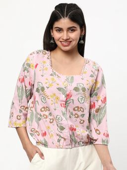 R&B - Polyester Blouse Floral Print Pink Women Top