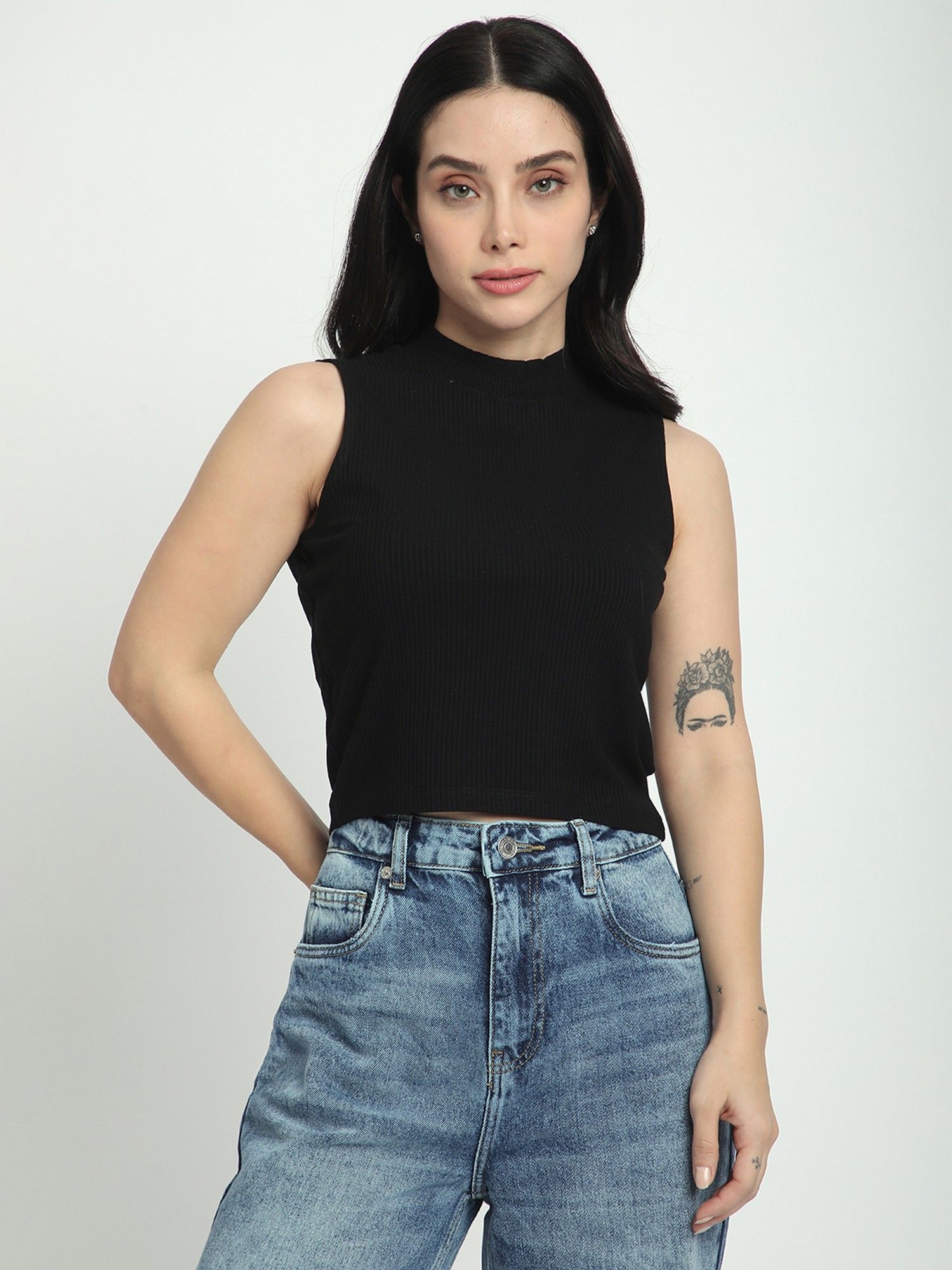 r&b Women Black Textured Slim Tank Top-picture-14