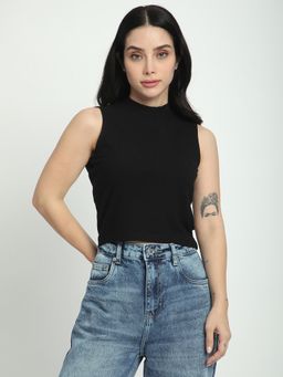 R&B - Women Black Textured Slim Tank Top