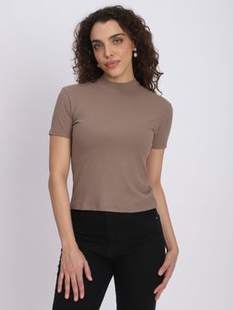 R&B - Women Brown Textured Slim Top