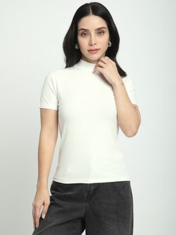 R&B - Women Ivory Textured Slim Top