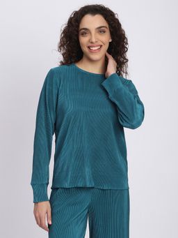 R&B - Women Textured Teal Regular Top