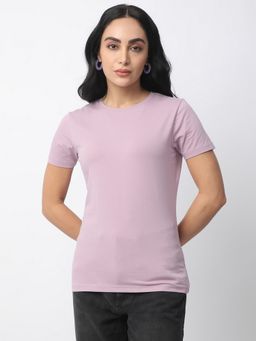 R&B - Lavender Cotton Relaxed Fit Crew Neck Solid Women T-Shirt