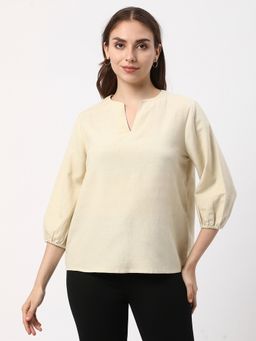 R&B - Women Beige Solid Relaxed Top