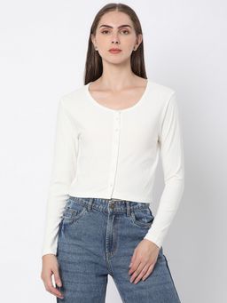 R&B - Women Ivory Solid Slim Crop Top