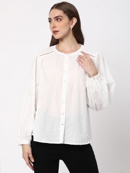 R&B - Women Ivory Textured Relaxed Top