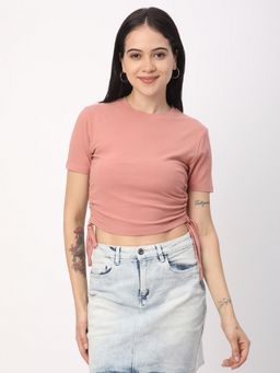 R&B - Women Solid Pink Fitted Crop Top