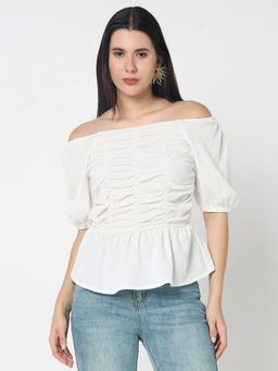 R&B - Women Beige Solid Peplum Top