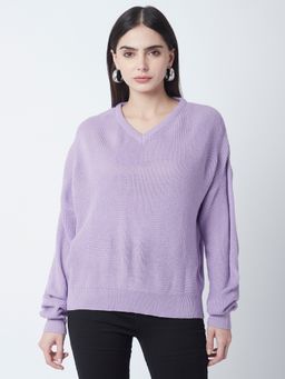 R&B - Women Textured Lavender Relaxed Sweater