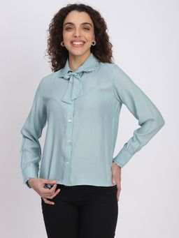 R&B - Women Blue Solid Regular Shirt