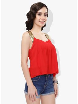 ASHTAG - Red Sequined Georgette Ballon Top