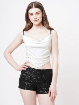 ASHTAG - White Bling Stapped Scarf Crop Top