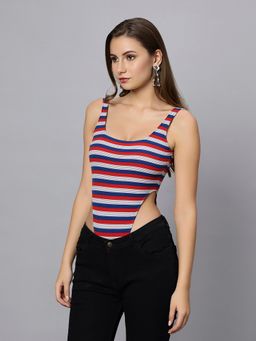 ASHTAG - Multi-Color Waist Cut-Out Striped Bodysuit