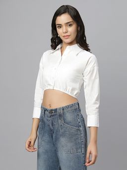 ASHTAG - White Retro Cropped Casual Shirt
