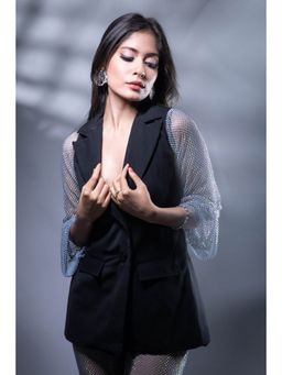 ASHTAG - Black Rhinestone Sleeve Blazer Top