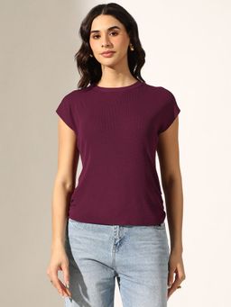 SHOWOFF - Women Knitted Purple with Side Ruched Detail Top
