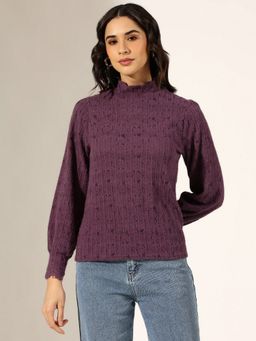 SHOWOFF - Women Textured Purple High Neck Knit Top