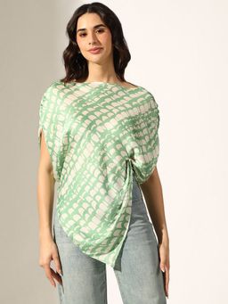 SHOWOFF - Women Abstract Print Green Asymmetrical Hem Drape Top