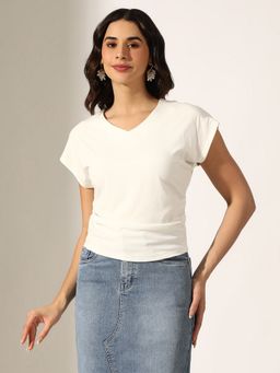 SHOWOFF - Women White V-Neck Top